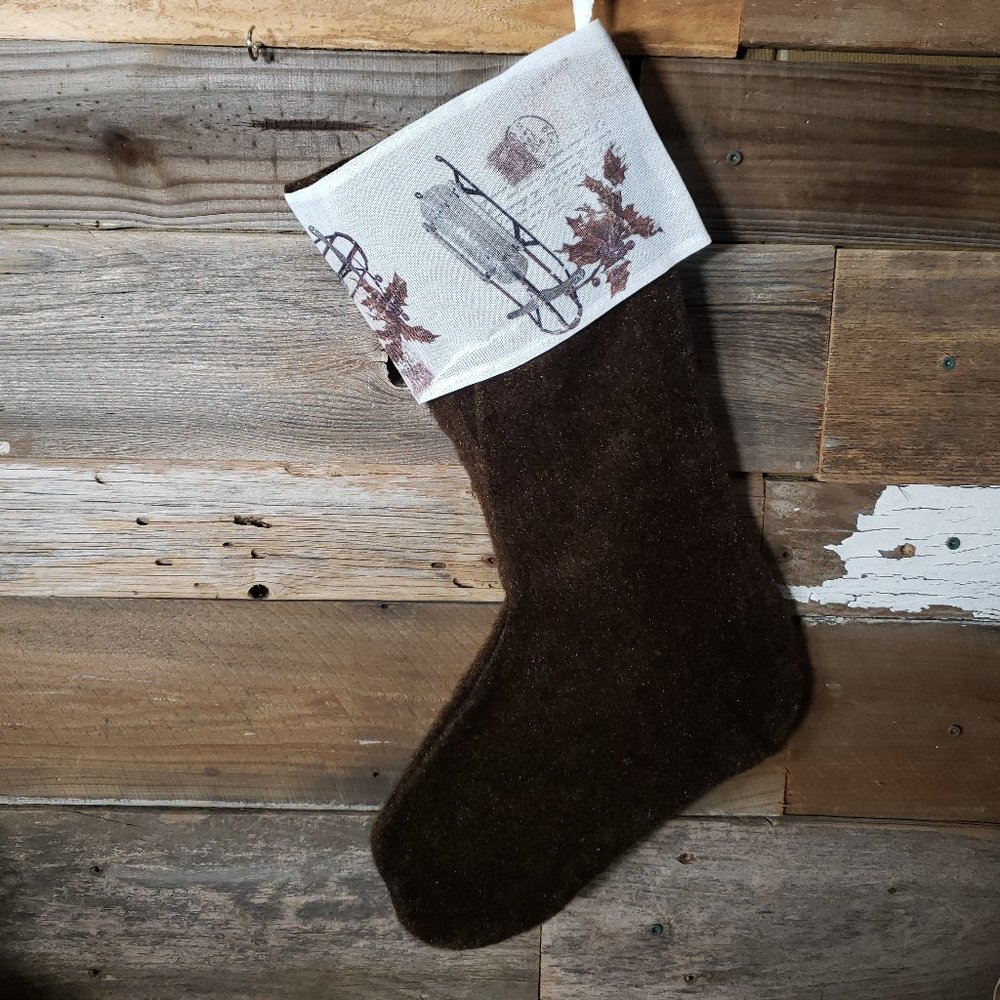 Sullivans 16" Felt & Linen Stocking - Antique Sled - Country Christmas